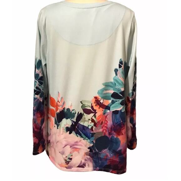 Soft Surroundings Floral Tunic Top Pasaia Aqua Stretch Long Sleeve Women’s Sz 1X - Picture 3 of 11